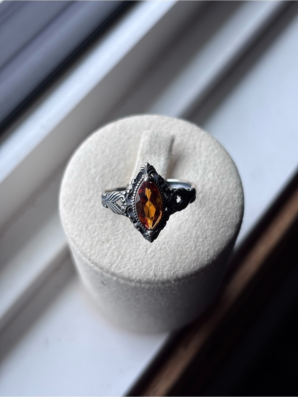 Sterling Silver Vintage-Style Citrine Marquise Ring